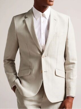 Ted Baker LanceJ Slim Fit Tan Linen-Blend Sport Coat Blazer Jacker size 7 US 46